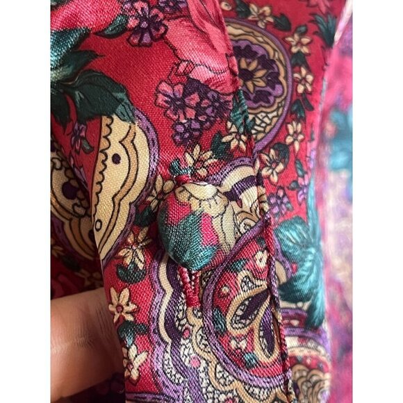 Kathryn Satin Floral Nightgown L Pink Paisley Vtg Boho Western Retro 80s - Picture 13 of 16